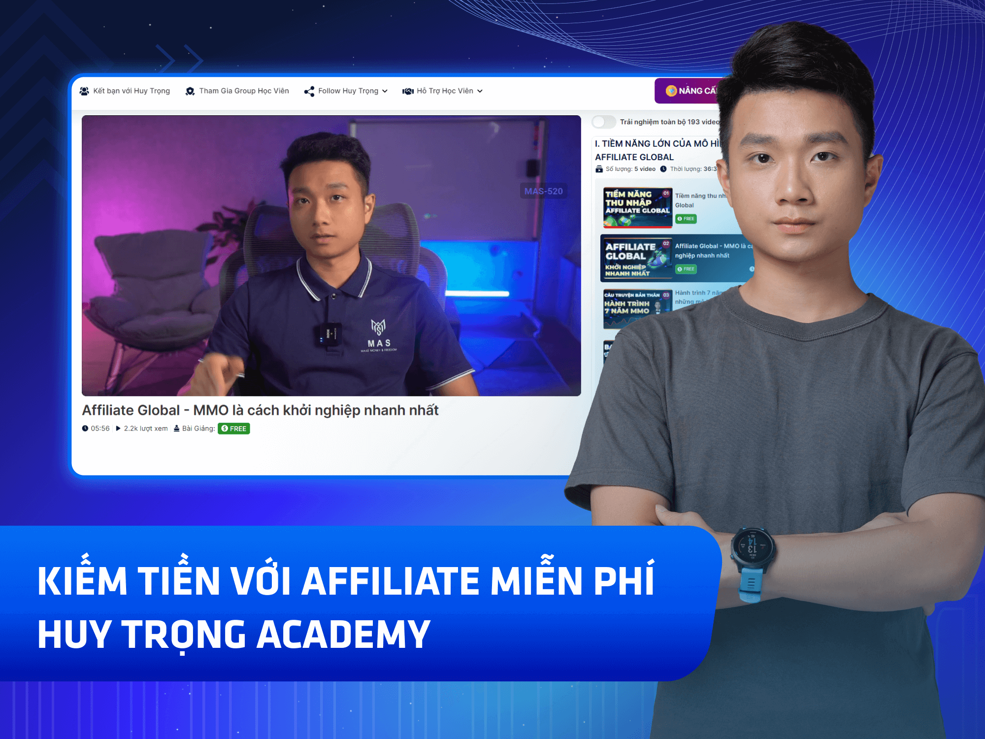 Website khoá học Huy Trọng MMO vận hành trên MONA eLearning