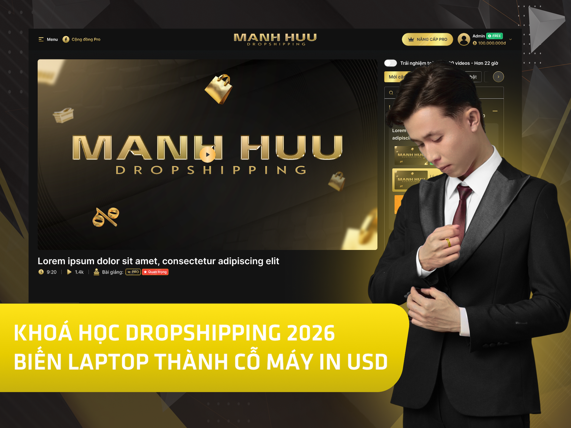 Hình khóa học Khóa học Dropshipping 2026 biến laptop thành cỗ máy in USD trên MONA Academy