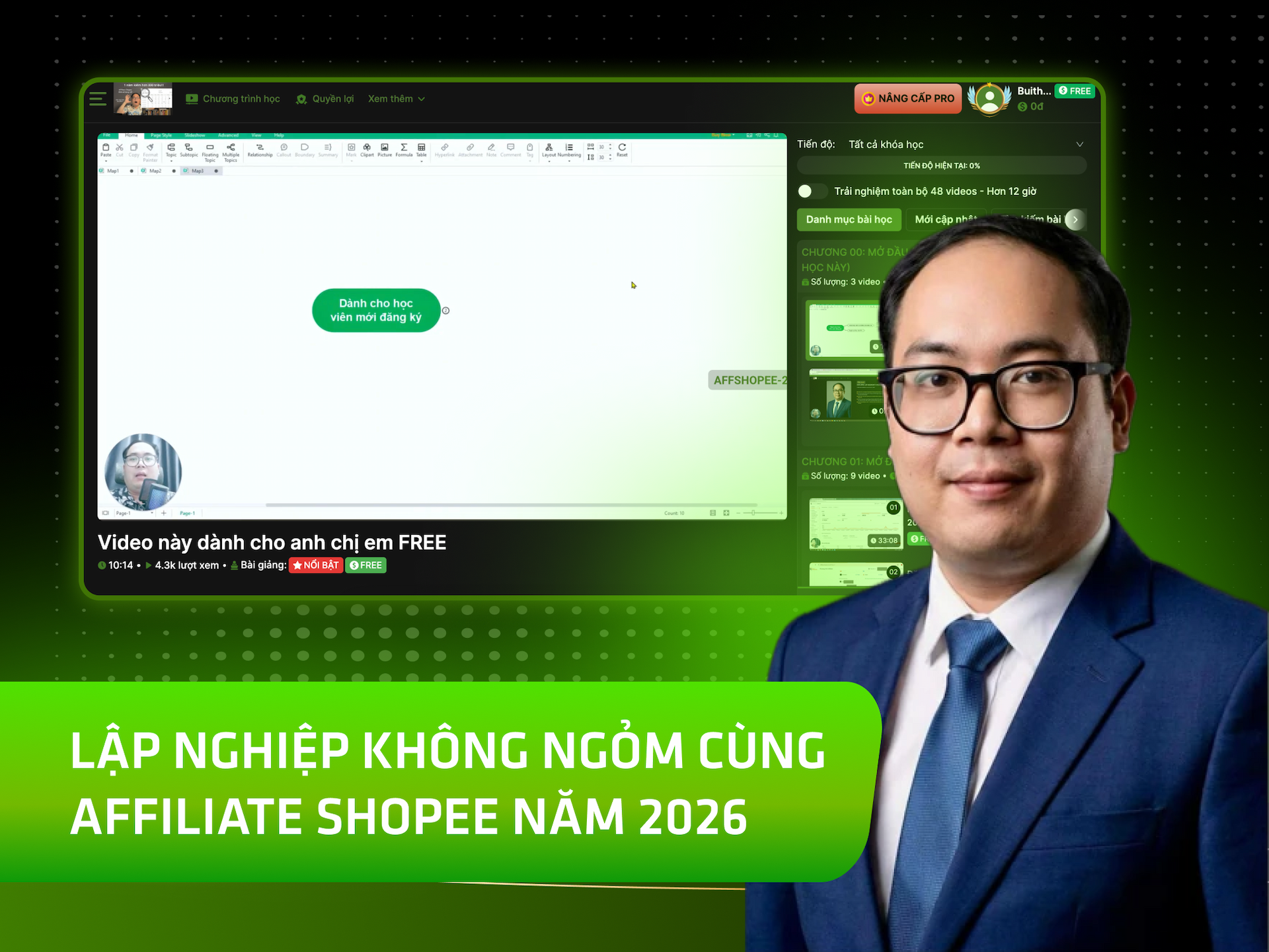 Hình khóa học Lập Nghiệp Không Ngỏm Cùng Affliate Shopee Năm 2026 trên MONA Academy