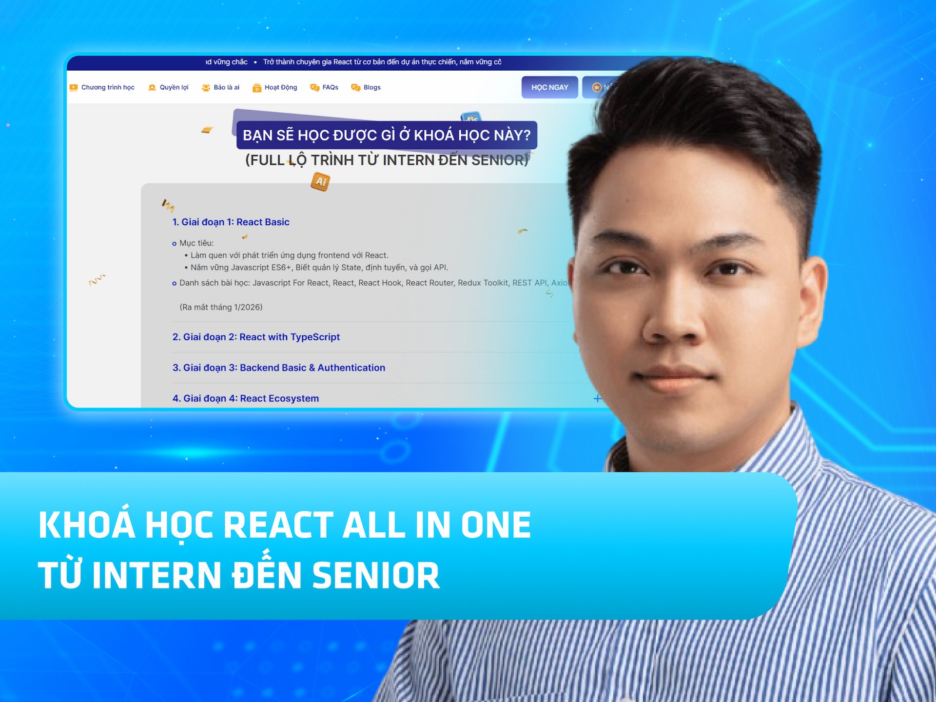 Website khoá học React Academy trên MONA eLearning