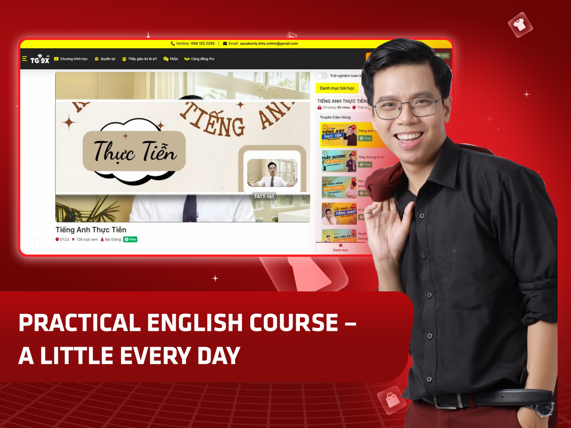 Website khoá học Tiếng Anh Thực Tiễn Academy trên MONA eLearning