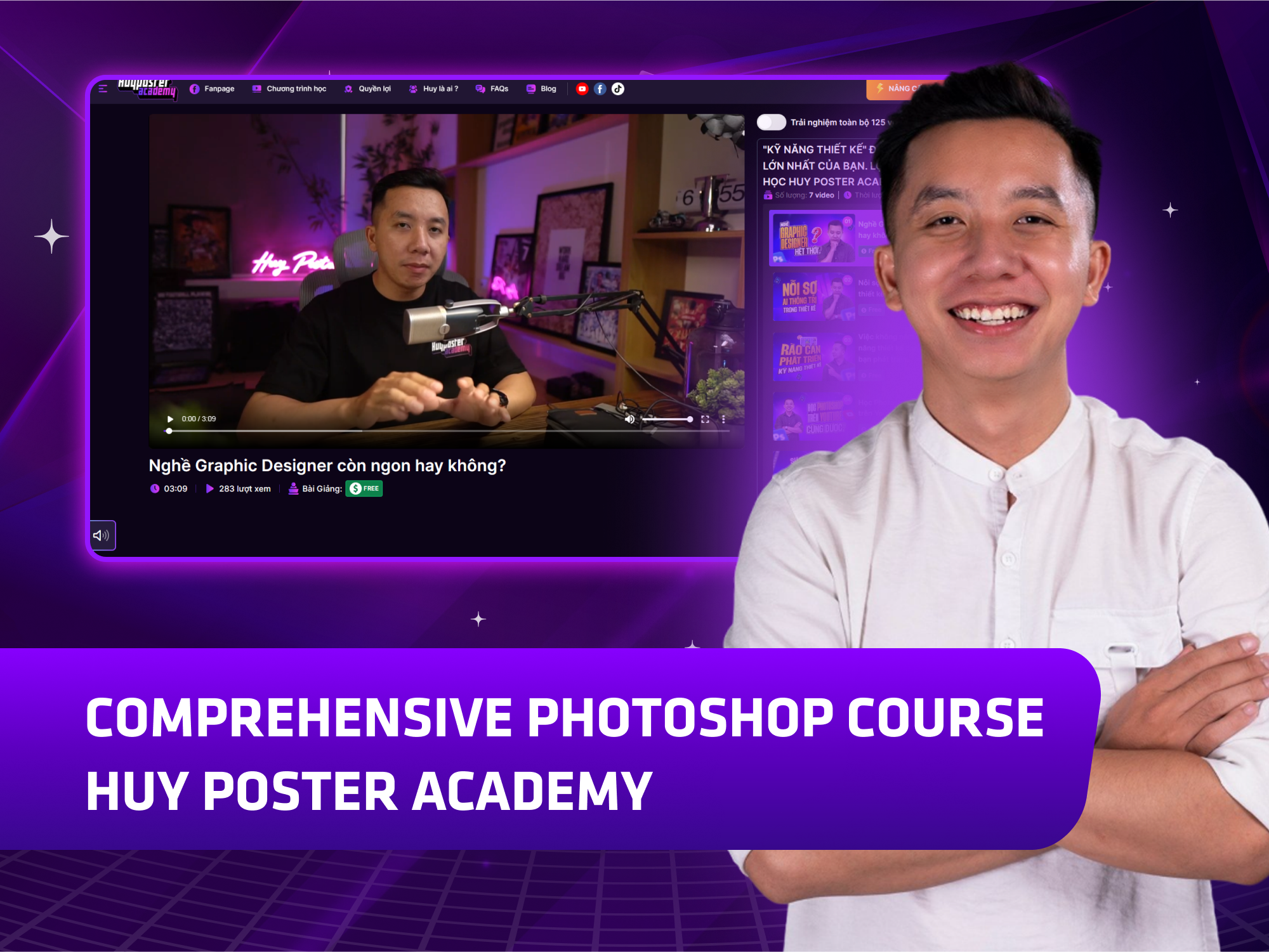 Website khoá học Huy Poster Academy vận hành trên MONA eLearning