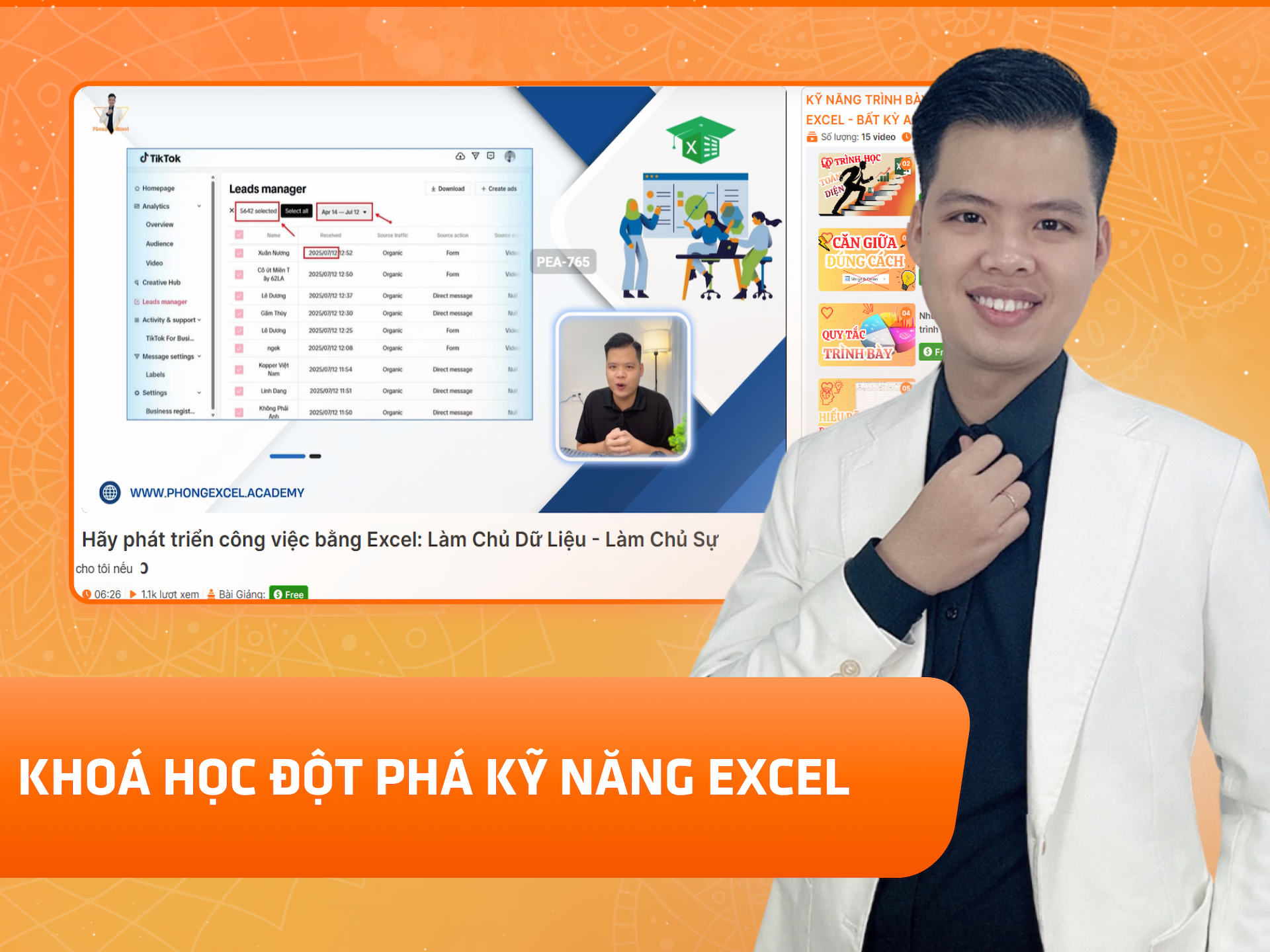 Website khoá học Phong Excel Academy trên MONA eLearning