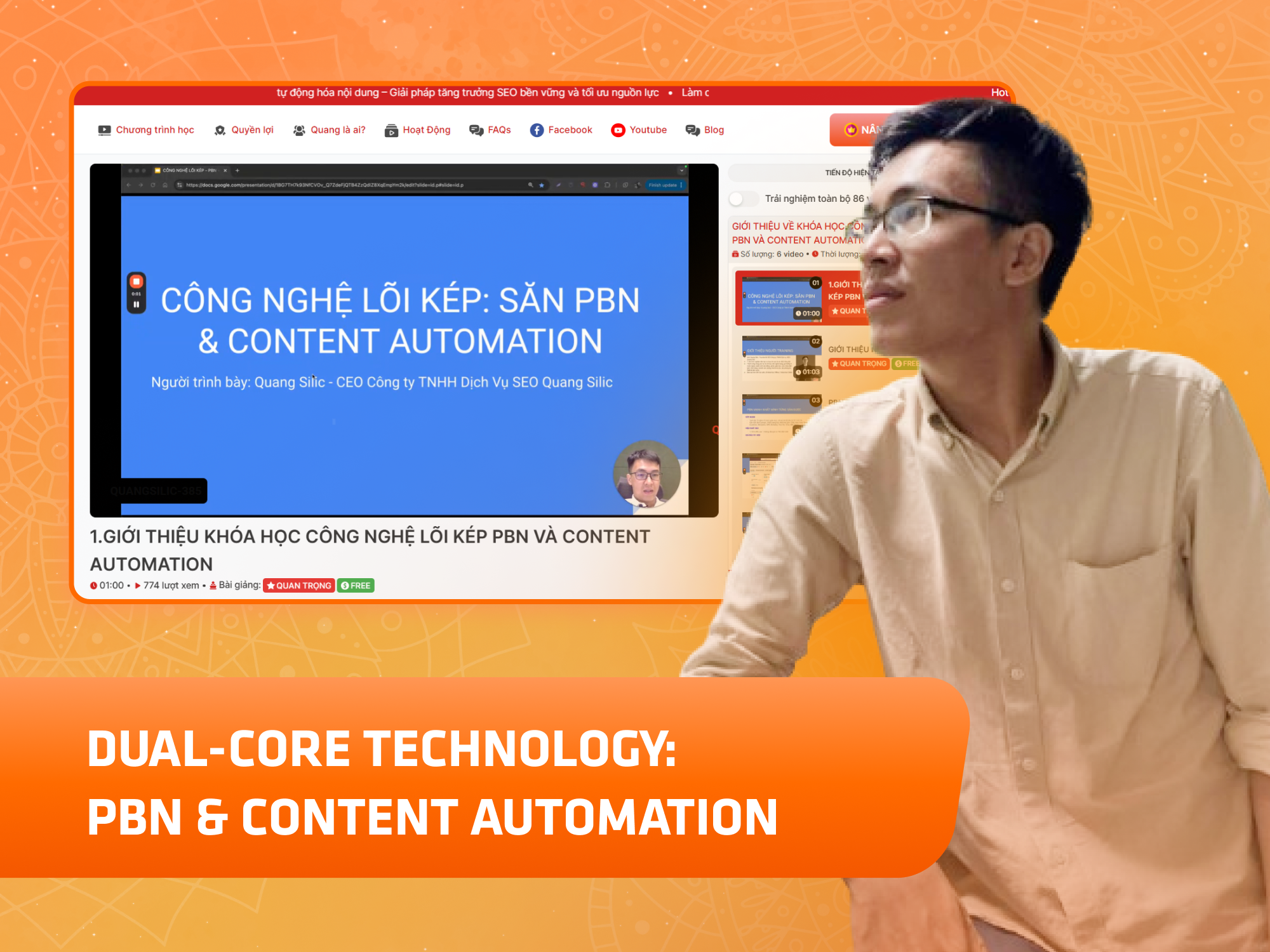 Website khoá học Công Nghệ Lõi Kép vận hành trên MONA eLearning