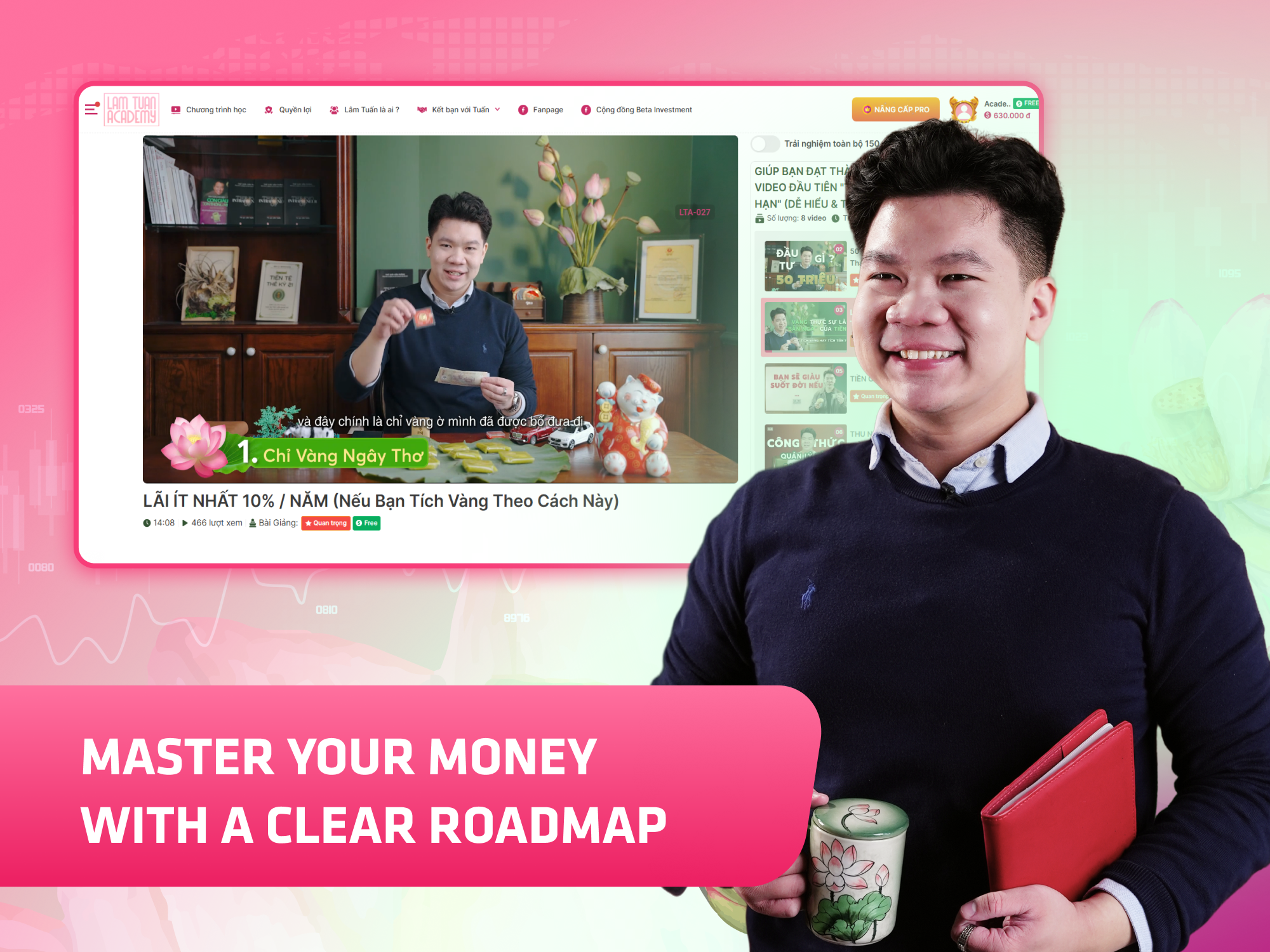 Website khoá học Lâm Tuấn Academy vận hành trên MONA eLearning