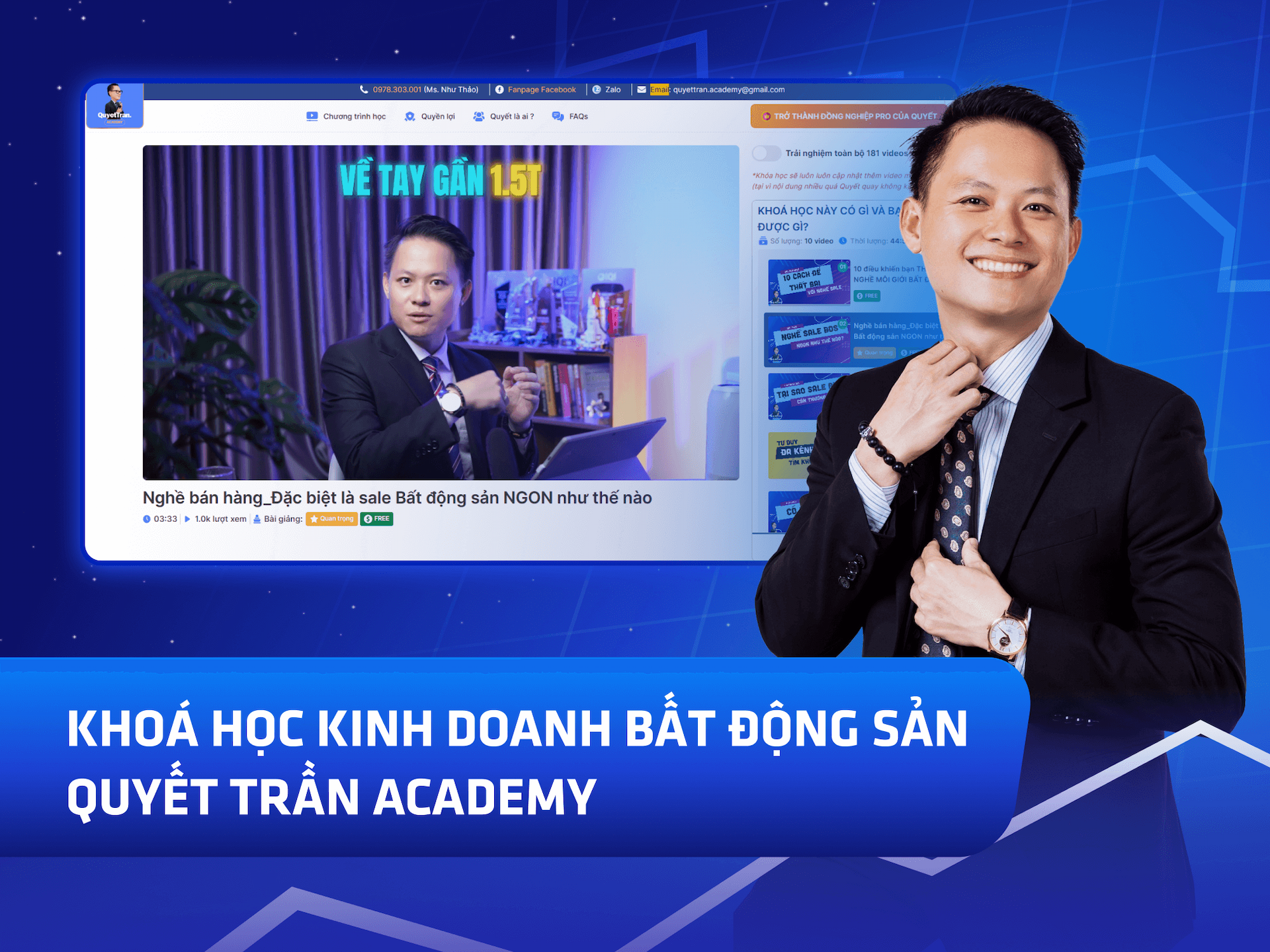 Website khoá học Quyết Trần Academy trên MONA eLearning