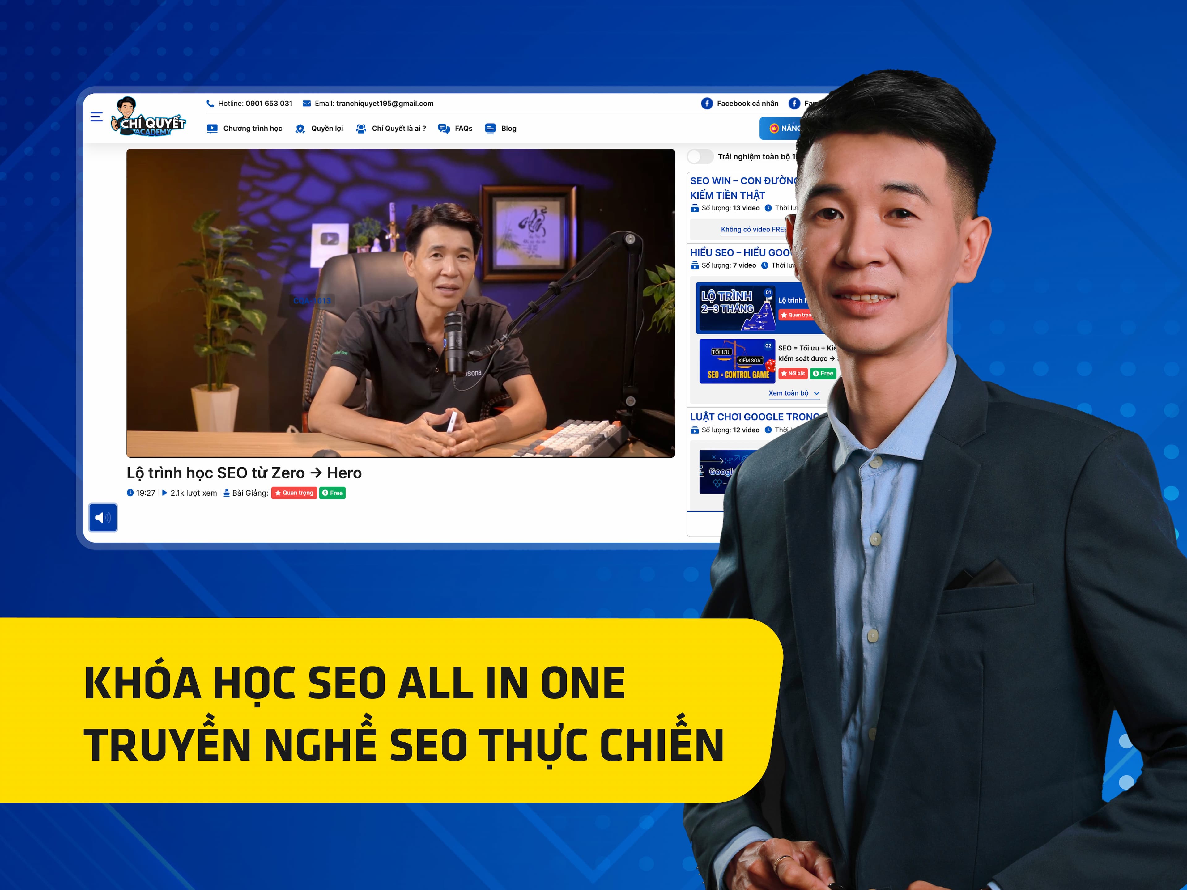 Website khoá học Chí Quyết Academy vận hành trên MONA eLearning