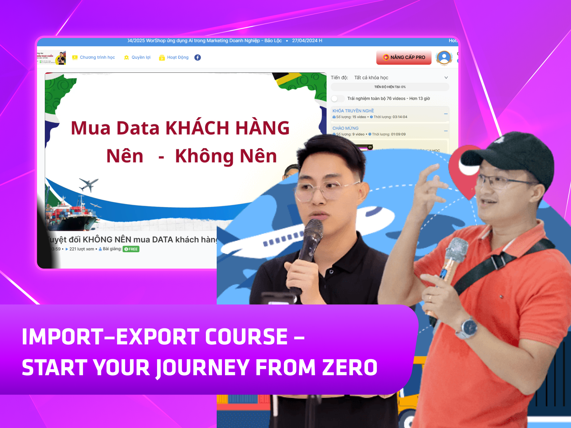 Website khoá học XNK Academy vận hành trên MONA eLearning